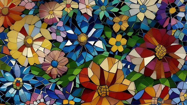 a painting of Flowers arranged in a mosaic pattern, forming intricate designs and shapes