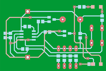 Tracing the conductors of the printed circuit board
of an electronic device. Vector engineering technical
drawing of a pcb. Electric background.