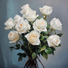 A colorful bouquet of white roses