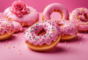 background sprinkles pink view pink donuts glaze top decorating Sweet