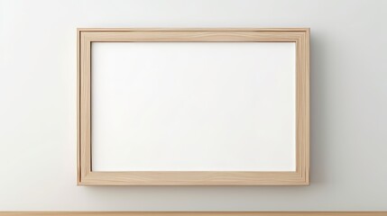 light wooden picture frame, blank white picture, blank white background, mockup, copy space, 16:9