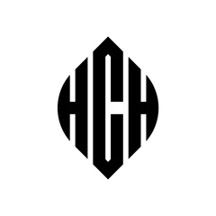 HCH circle letter logo design with circle and ellipse shape. HCH ellipse letters with typographic style. The three initials form a circle logo. HCH circle emblem abstract monogram letter mark vector.