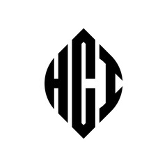 HCI circle letter logo design with circle and ellipse shape. HCI ellipse letters with typographic style. The three initials form a circle logo. HCI circle emblem abstract monogram letter mark vector.