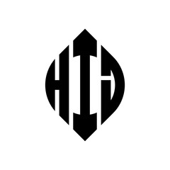 HIJ circle letter logo design with circle and ellipse shape. HIJ ellipse letters with typographic style. The three initials form a circle logo. HIJ circle emblem abstract monogram letter mark vector.