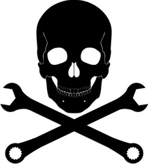 silhouette skull with crossed wrench / vector symbol