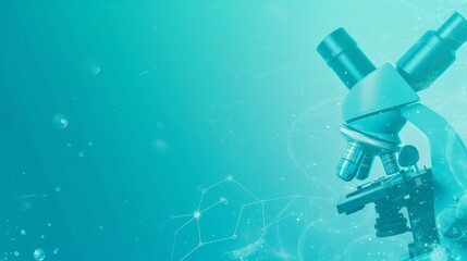 Medical Background. A microscope emerges from the ethereal aqua glow, symbolising the intersection of art and science, and the unending quest for Discovery of knowledge.