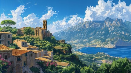 sicilian landscape illustration