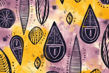 Lemon, pine, and mauve seamless African pattern, tribal motifs grunge texture on textile background - obrazy, fototapety, plakaty