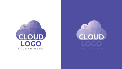 Cloud technology logo design with white and purple background, Cloud computing logo concept.