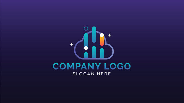Cloud Link logo template, cloud logo with circuit symbol, Internet data computing sign for technology company.