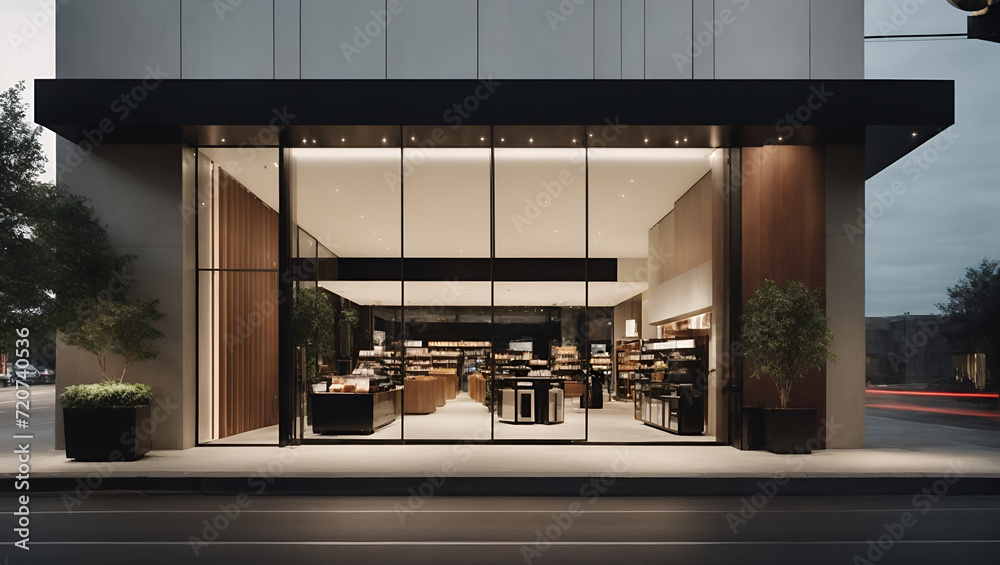 Wall mural a sleek and modern storefront, with clean lines. minimal architecture and design concept. fashion, c