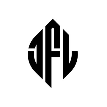 JFL circle letter logo design with circle and ellipse shape. JFL ellipse letters with typographic style. The three initials form a circle logo. JFL circle emblem abstract monogram letter mark vector.