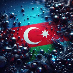 Azerbaijan flag in abstract 3d digital art form, generative AI