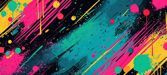 Neon 90s Vibes, Colorful Abstract Art with Green and Pink