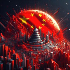 China flag in abstract 3d digital art form, generative AI