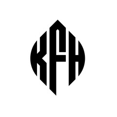 KFH circle letter logo design with circle and ellipse shape. KFH ellipse letters with typographic style. The three initials form a circle logo. KFH circle emblem abstract monogram letter mark vector.