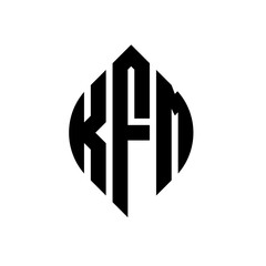 KFM circle letter logo design with circle and ellipse shape. KFM ellipse letters with typographic style. The three initials form a circle logo. KFM circle emblem abstract monogram letter mark vector.