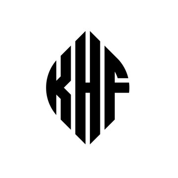 KHF circle letter logo design with circle and ellipse shape. KHF ellipse letters with typographic style. The three initials form a circle logo. KHF circle emblem abstract monogram letter mark vector.