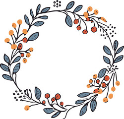 Hand Drawn Christmas Circle Wreath VectorsAutumn Floral Circle Wreath Illustrations