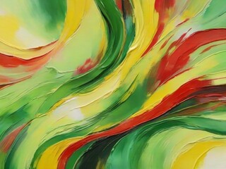 abstract oi acrylic paint, texture background wallpaper, green, red and yellow brush strokes