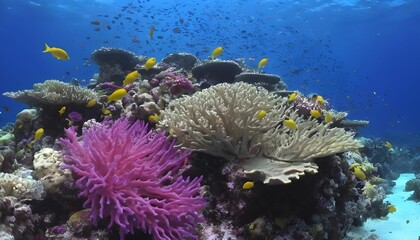 Fototapeta na wymiar Underwater coral reef and exotic sea life, beautiful vibrant colors, tropical colorful sea and fish, diving and biodiversity concept, hd created with generative ai 