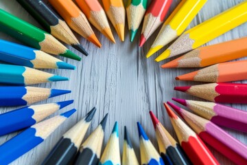 Fototapeta premium The dance of hues; each pencil a performer, together creating a symphony of color and potential artistry awaiting the canvas.