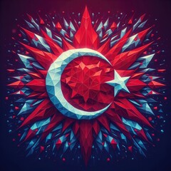 Turkish flag in Low Poly style, crafted using geometric shapes. Digital art, created using generative AI