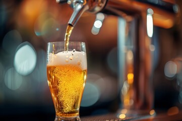 a glass of beer is being poured from a tap Generative AI