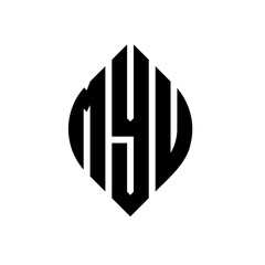 MYU circle letter logo design with circle and ellipse shape. MYU ellipse letters with typographic style. The three initials form a circle logo. MYU circle emblem abstract monogram letter mark vector.