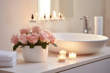 Obraz na płótnie Canvas rose and candle in bathroom
