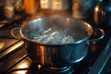 Hot boiling water in a pot on the stove