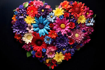 Colorful Blossom Heart on Black