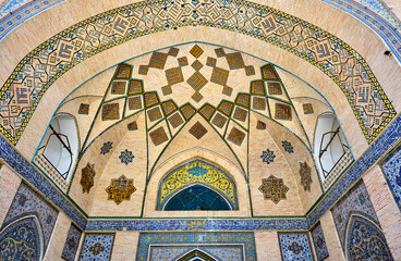 Tehran (Teheran), Iran, 06.24.2023: 
Low angle view of Shah Mosque (Tehran) in Bazaar, Tehran, iran