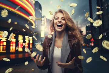 Lucky person win big jackpot from gambling in casino in concept of luck, betting and casino entertainment comeliness