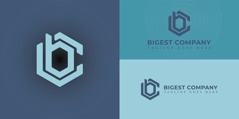 Abstract initial letter BC or CB logo in blue color isolated in blue background. Blue Cube Logo Design Template. Blue hexagon letter BC logo for modern law firm logo.