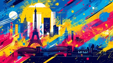 Colorful artistic representation of Paris, blending urban elements with abstract expression for a modern city vibe.