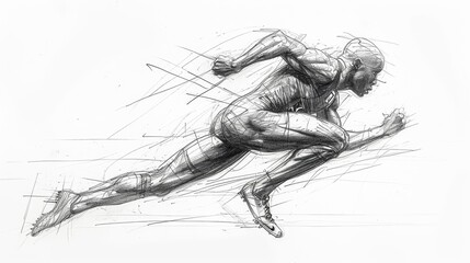 Pencil drawing of an athlete mid-race, the essence of speed and competition etched into every line.