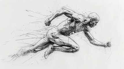 Dynamic pencil sketch of a runner in full stride, showcasing the power and motion in athletics.