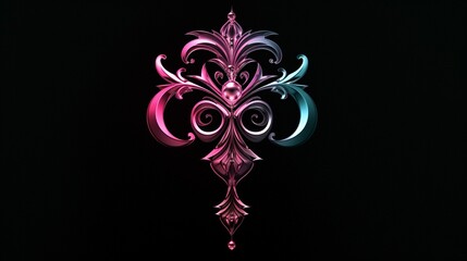Abstract elegance gothic symbol 3d floral pattern isolated on black backgrounds.