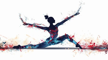 A ballet dancer's silhouette against an abstract, splattered background conveys the explosive energy of dance.