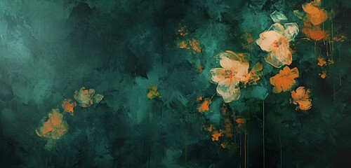 A canvas of deep forest green becomes the stage for an intricate dance of abstract florals, blending nature's beauty with a touch of mystery.