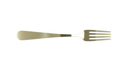 Golden fork isolated on transparent and white background. Food concept. 3D render