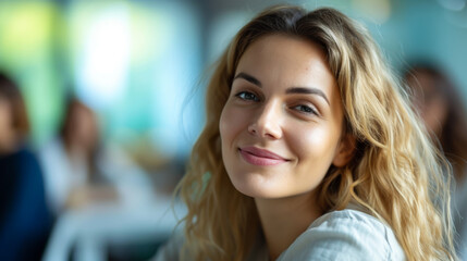 Closeup Portrait of a customer service trainer in a skill-enhancement workshop, teaching communication, .