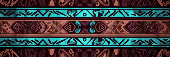 Orchid, chocolate, and aqua seamless African pattern, tribal motifs grunge texture on textile