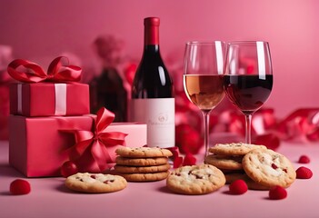 Valentine's Day color celebration cookies wine gifts background Set
