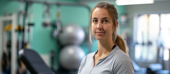 Fototapeta premium Empowering Female Physiotherapist at a Cutting-Edge Rehabilitation Center