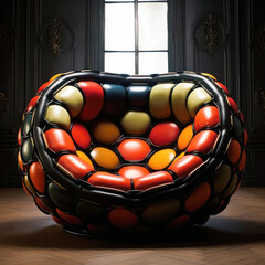 a colorful designer sofa made of colorful soft balls.26