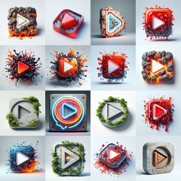Play buttons set creative concept. AI generated illustration