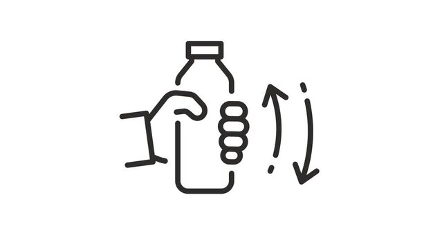 video of shake the bottle well, shaker icon, hand holding drink, thin line symbol on transparent background, simple seamless animation