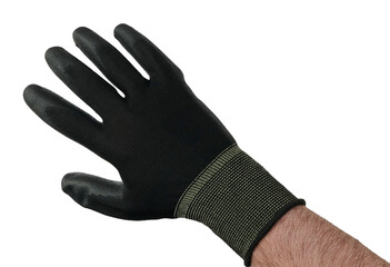 Rubber gloved hand isolated on white bkg